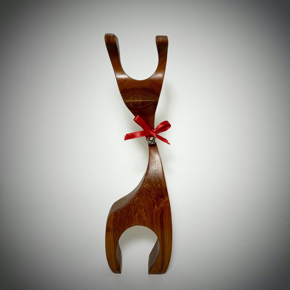 Vintage Danish Modern Teak Wood Reindeer Christmas Hand Carved Original MCM 11"
